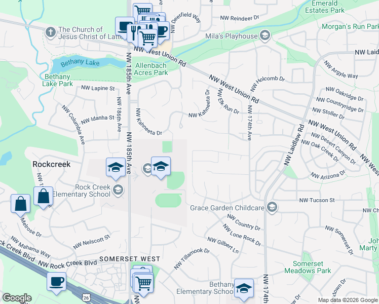 map of restaurants, bars, coffee shops, grocery stores, and more near 18210 Northwest Anastasia Drive in Portland