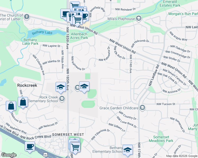 map of restaurants, bars, coffee shops, grocery stores, and more near 18210 Northwest Anastasia Drive in Portland