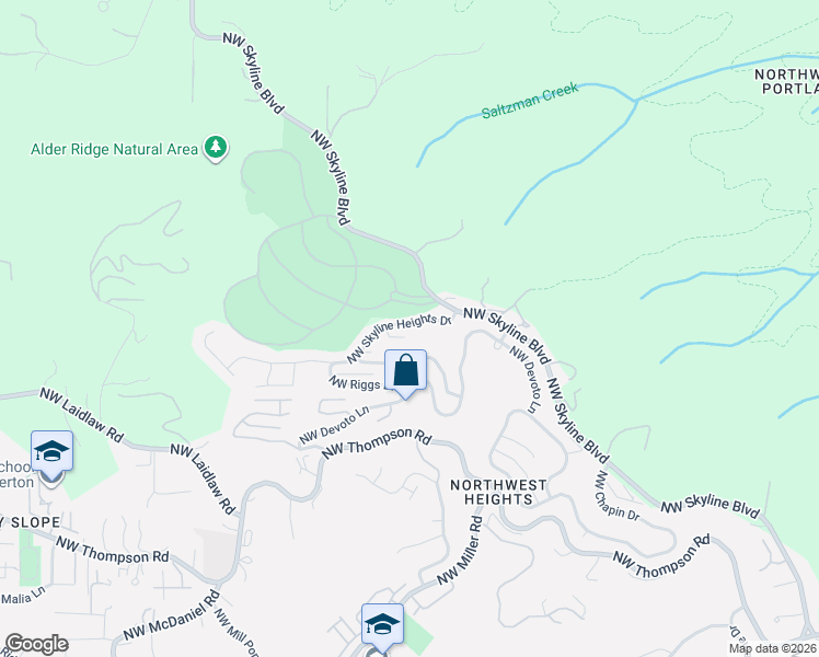 map of restaurants, bars, coffee shops, grocery stores, and more near 9742 Northwest Skyline Heights Drive in Portland