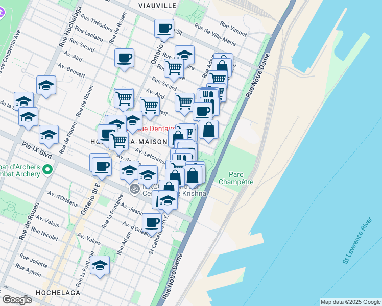 map of restaurants, bars, coffee shops, grocery stores, and more near 4403 Rue Sainte-Catherine Est in Montréal