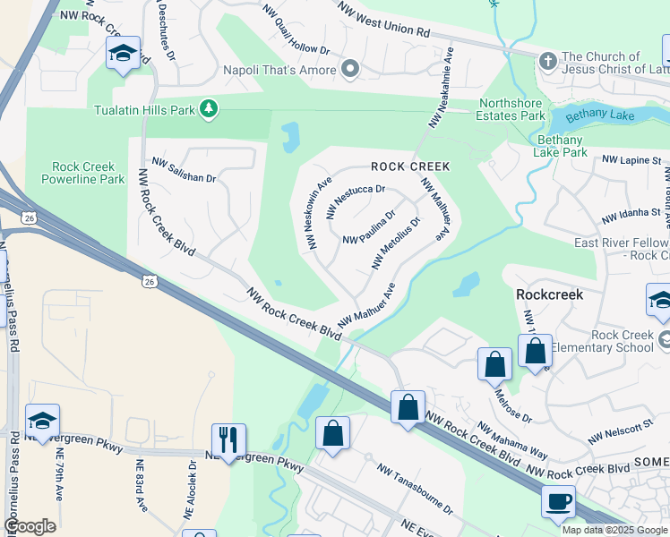 map of restaurants, bars, coffee shops, grocery stores, and more near 4470 NW Neskowin Ave in Portland