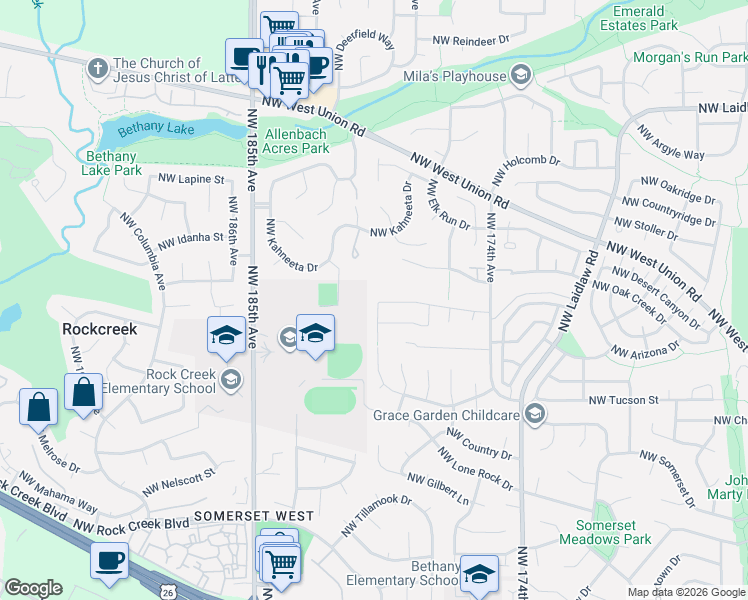 map of restaurants, bars, coffee shops, grocery stores, and more near 18236 Northwest Anastasia Drive in Portland