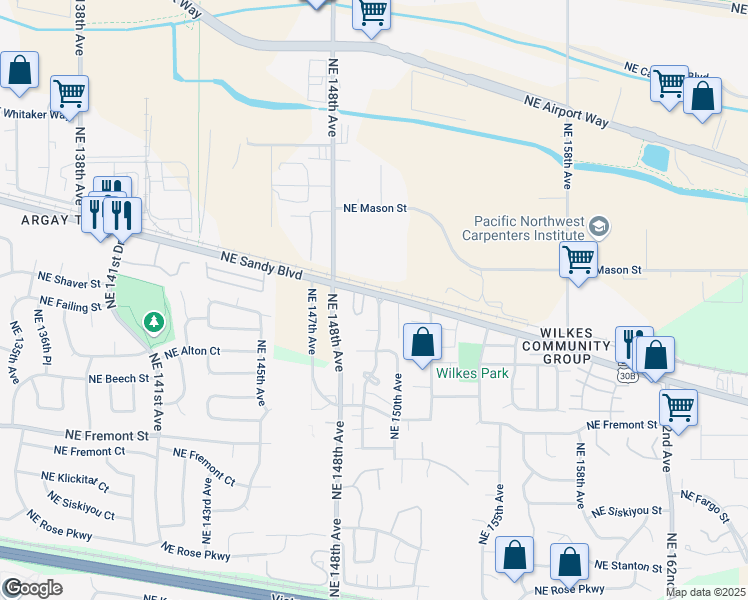 map of restaurants, bars, coffee shops, grocery stores, and more near 3945 Northeast 149th Avenue in Portland