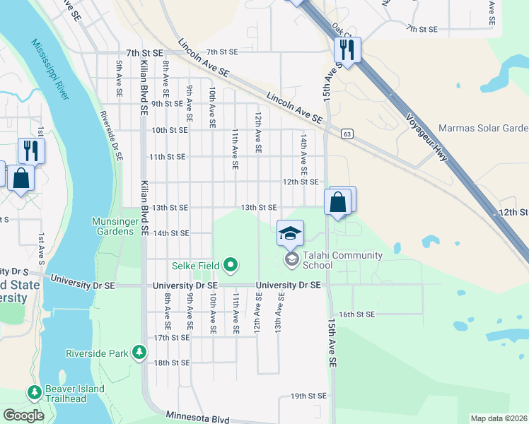 map of restaurants, bars, coffee shops, grocery stores, and more near 1200 13th Street Southeast in St. Cloud