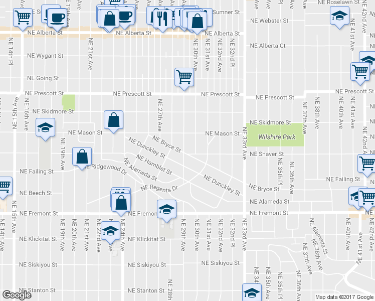 map of restaurants, bars, coffee shops, grocery stores, and more near 4010 Northeast 29th Avenue in Portland
