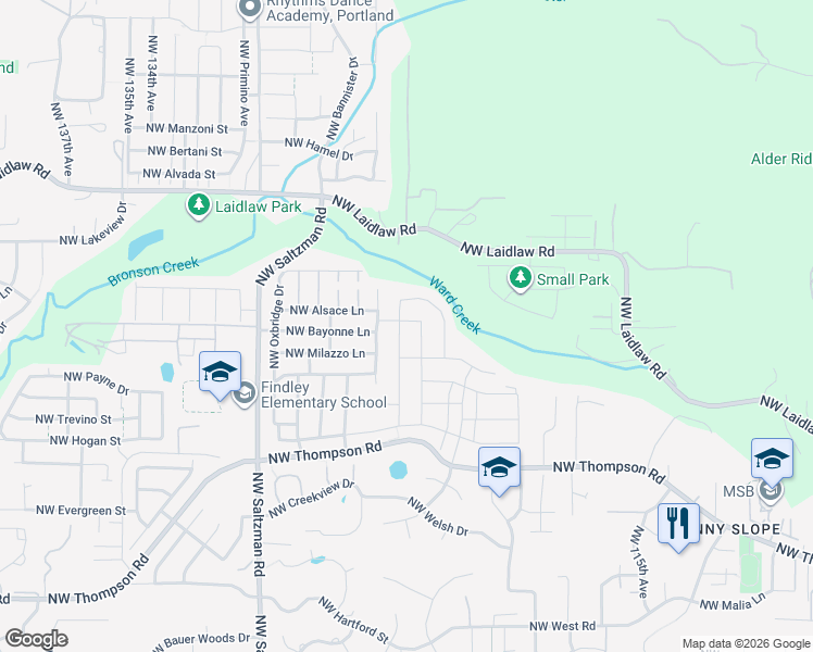 map of restaurants, bars, coffee shops, grocery stores, and more near 4494 Northwest Ashbrook Drive in Portland