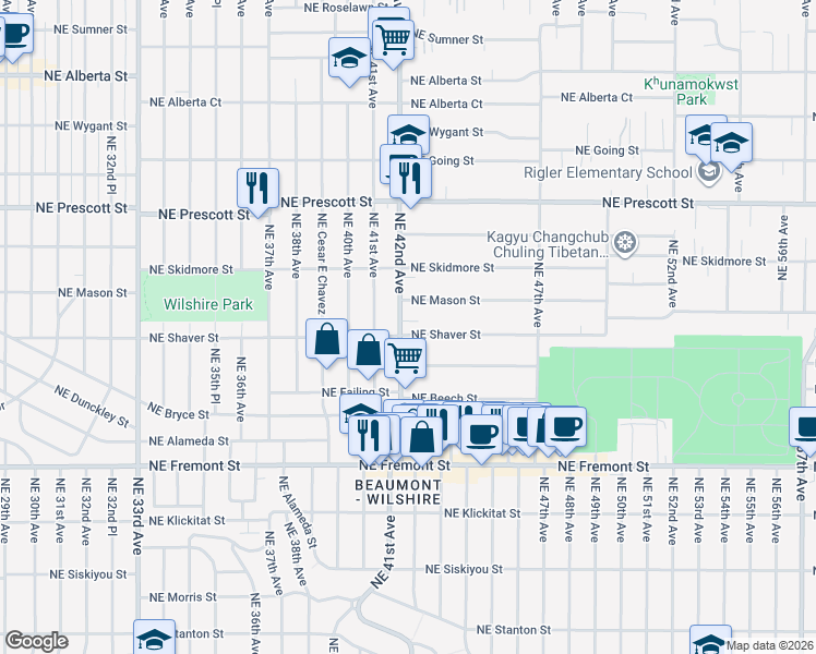 map of restaurants, bars, coffee shops, grocery stores, and more near in Portland