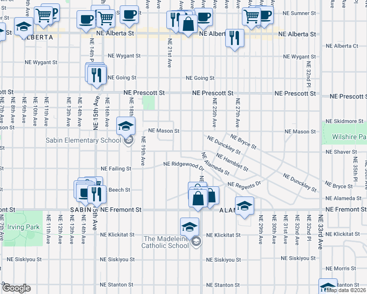 map of restaurants, bars, coffee shops, grocery stores, and more near 4007 Northeast 22nd Avenue in Portland