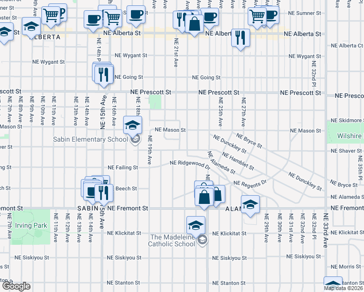 map of restaurants, bars, coffee shops, grocery stores, and more near 4007 Northeast 22nd Avenue in Portland