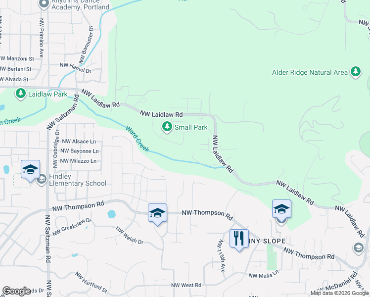 map of restaurants, bars, coffee shops, grocery stores, and more near 11904 Northwest Schall Street in Portland