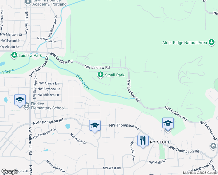 map of restaurants, bars, coffee shops, grocery stores, and more near 11904 Northwest Schall Street in Portland