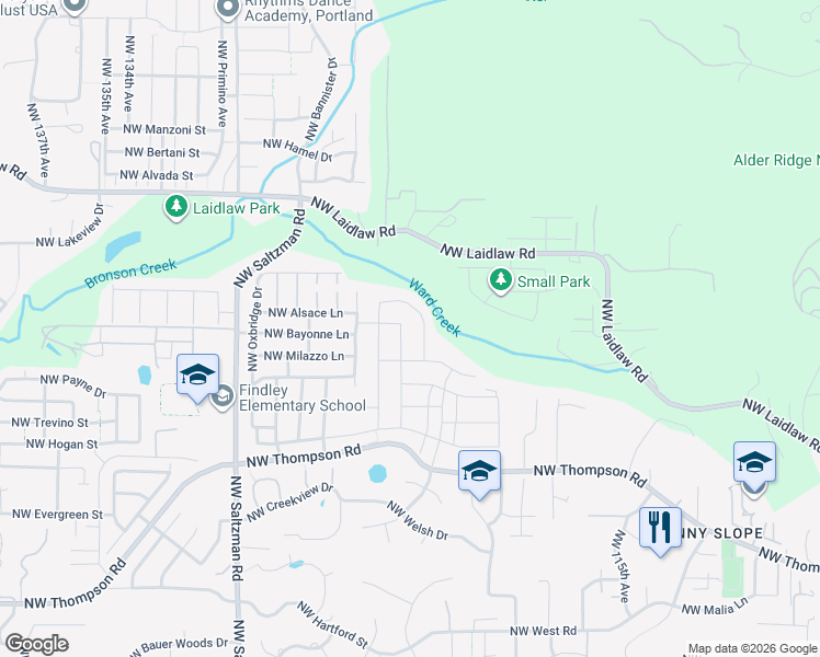 map of restaurants, bars, coffee shops, grocery stores, and more near 12312 Northwest Ashbrook Drive in Portland