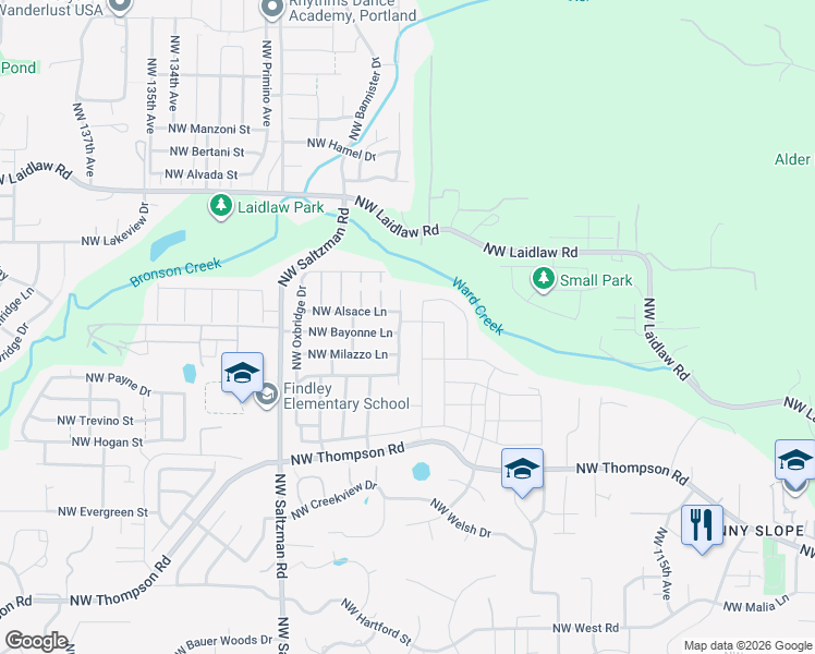 map of restaurants, bars, coffee shops, grocery stores, and more near 4494 Northwest Ashbrook Drive in Portland