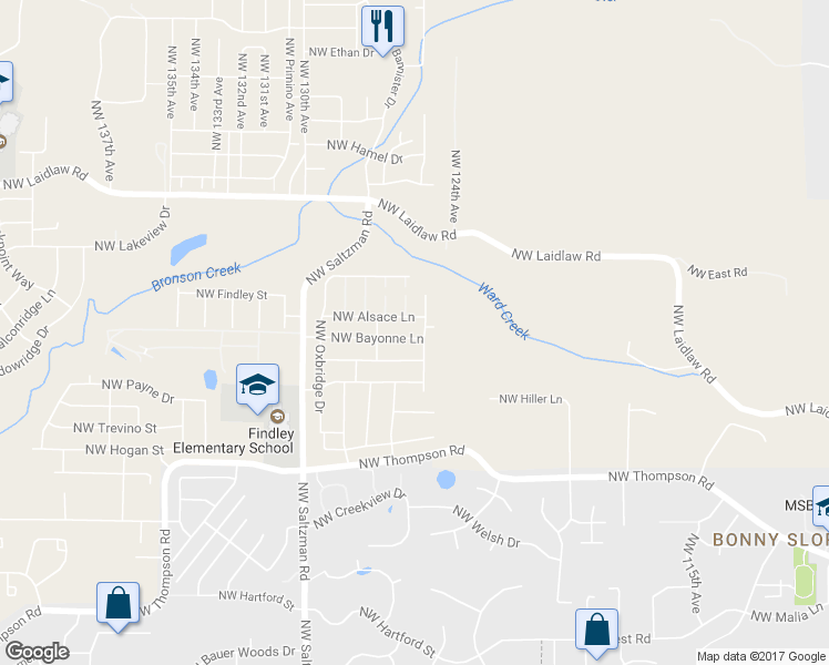 map of restaurants, bars, coffee shops, grocery stores, and more near 12541 Northwest Bayonne Lane in Portland