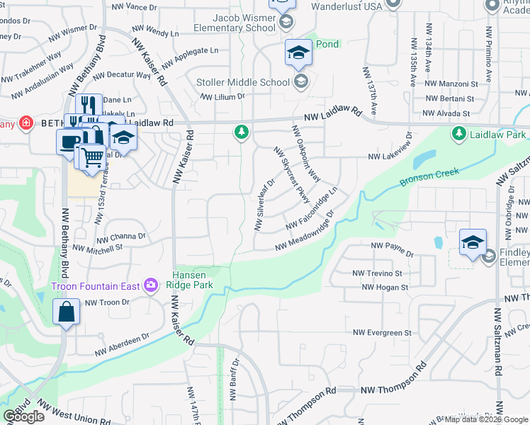 map of restaurants, bars, coffee shops, grocery stores, and more near 14361 Northwest Eagleridge Lane in Portland