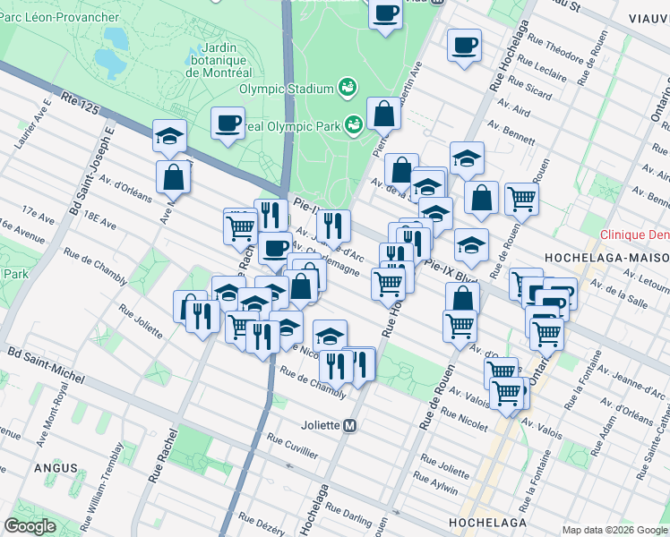 map of restaurants, bars, coffee shops, grocery stores, and more near 2684 Avenue Charlemagne in Montréal