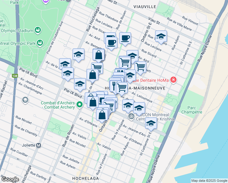 map of restaurants, bars, coffee shops, grocery stores, and more near 2025 Avenue de la Salle in Montréal