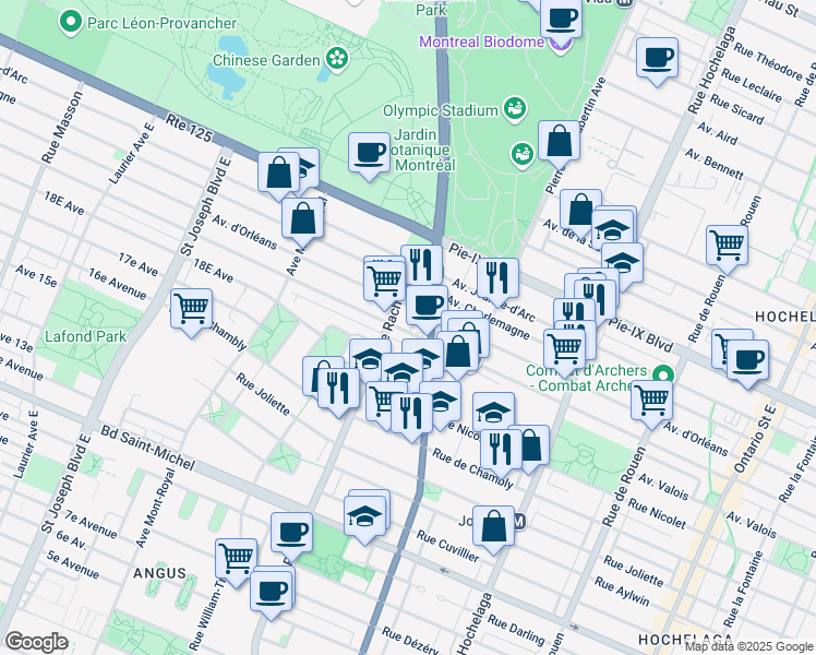 map of restaurants, bars, coffee shops, grocery stores, and more near 3427 Avenue Bourbonnière in Montréal
