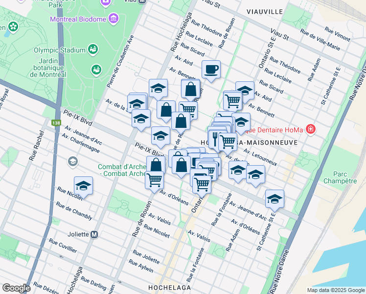 map of restaurants, bars, coffee shops, grocery stores, and more near 2179 Avenue Desjardins in Montréal