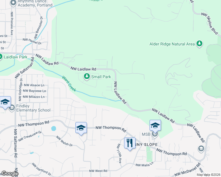 map of restaurants, bars, coffee shops, grocery stores, and more near 11502 Northwest Laidlaw Road in Portland