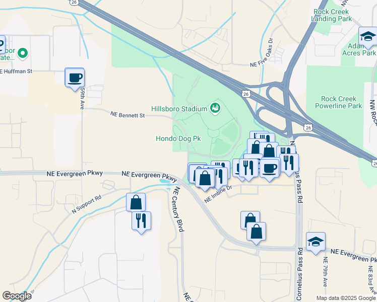 map of restaurants, bars, coffee shops, grocery stores, and more near 3963 Southwest 229th Avenue in Beaverton