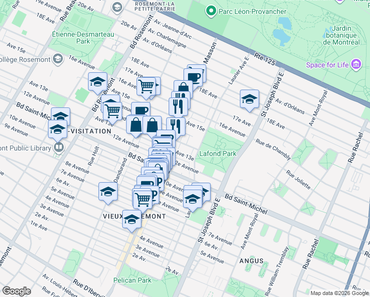 map of restaurants, bars, coffee shops, grocery stores, and more near 5350 Rue Lafond in Montréal