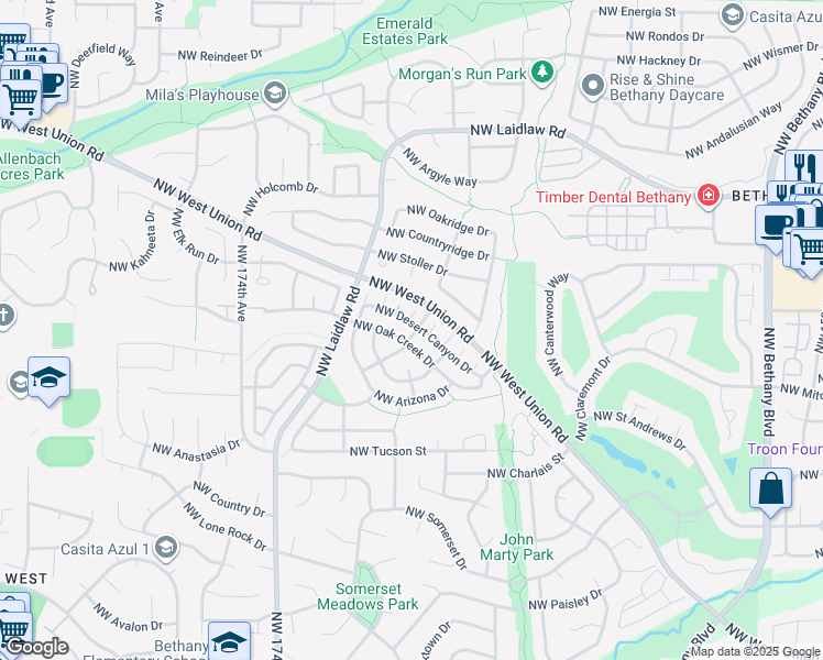 map of restaurants, bars, coffee shops, grocery stores, and more near 16754 Northwest Desert Canyon Drive in Beaverton