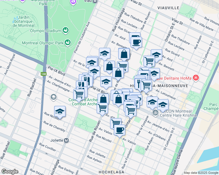 map of restaurants, bars, coffee shops, grocery stores, and more near 2260 Avenue Desjardins in Montréal