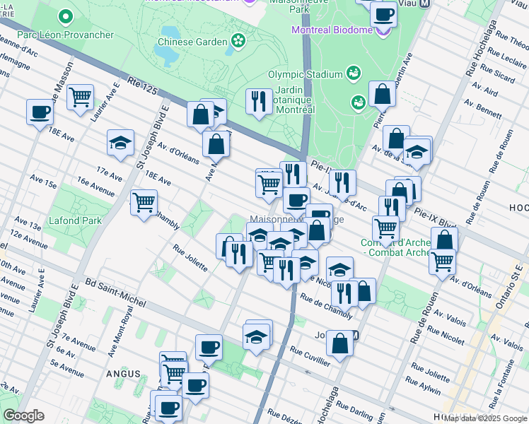 map of restaurants, bars, coffee shops, grocery stores, and more near 4316A Avenue Bourbonnière in Montréal