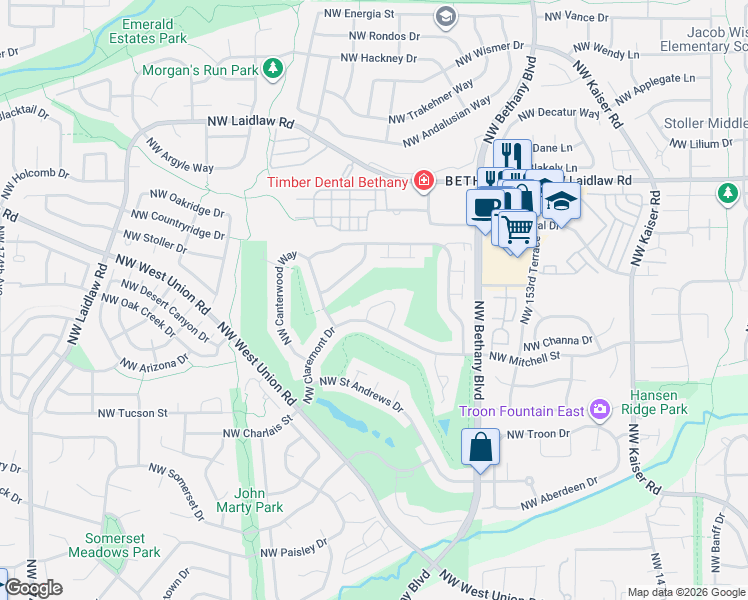 map of restaurants, bars, coffee shops, grocery stores, and more near 15962 Northwest Tullamorrie Way in Portland