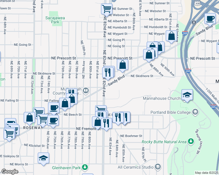 map of restaurants, bars, coffee shops, grocery stores, and more near in Portland