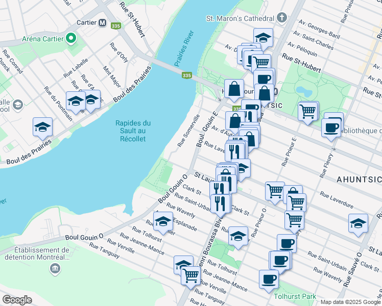 map of restaurants, bars, coffee shops, grocery stores, and more near in Montreal
