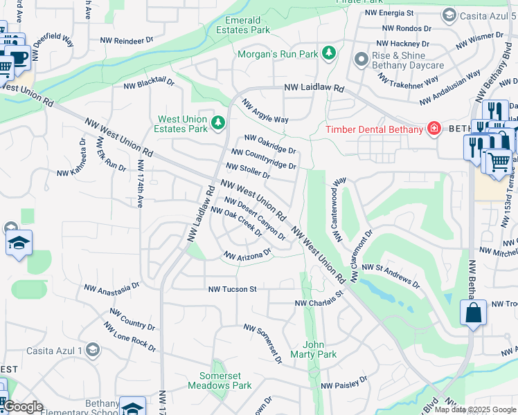 map of restaurants, bars, coffee shops, grocery stores, and more near 4535 Northwest Bobcat Place in Beaverton