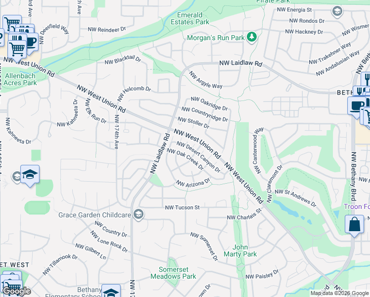 map of restaurants, bars, coffee shops, grocery stores, and more near 16901 Northwest Desert Canyon Drive in Beaverton