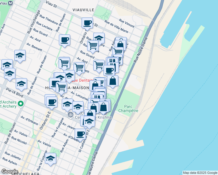 map of restaurants, bars, coffee shops, grocery stores, and more near 4403 Rue Sainte-Catherine Est in Montréal