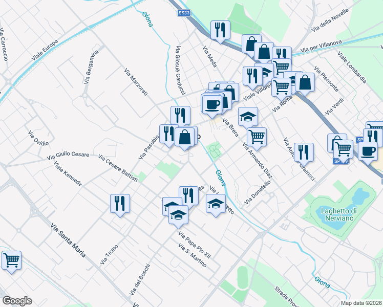 map of restaurants, bars, coffee shops, grocery stores, and more near 9 Via Lazzaretto in Nerviano