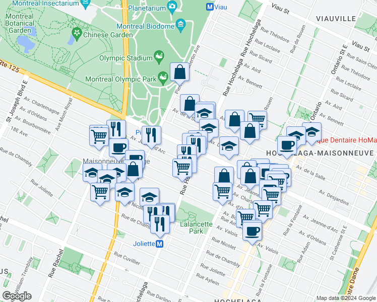 map of restaurants, bars, coffee shops, grocery stores, and more near 2534 Boulevard Pie-IX in Montréal