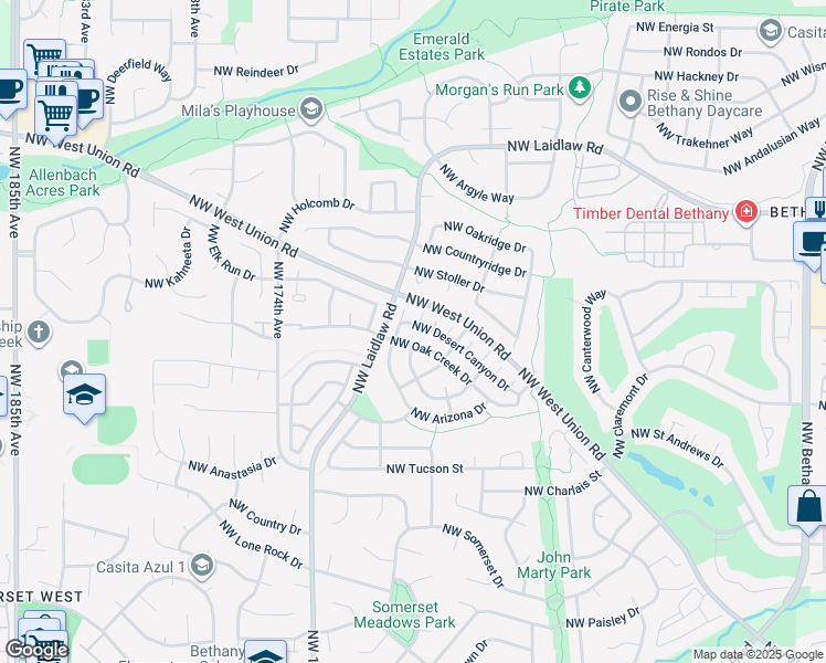 map of restaurants, bars, coffee shops, grocery stores, and more near 16860 Northwest Oak Creek Drive in Beaverton