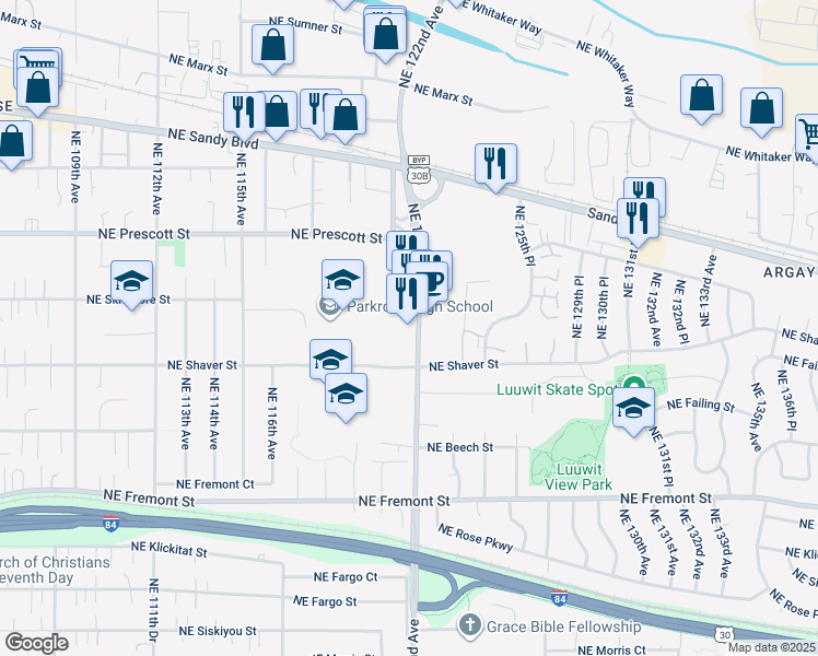 map of restaurants, bars, coffee shops, grocery stores, and more near 4229 Northeast 122nd Avenue in Portland