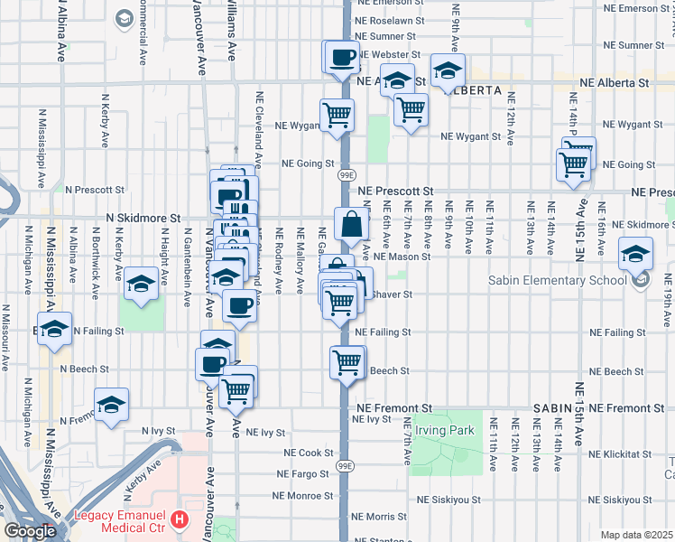 map of restaurants, bars, coffee shops, grocery stores, and more near 4041 Northeast Martin Luther King Junior Boulevard in Portland