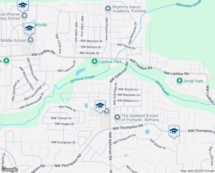 map of restaurants, bars, coffee shops, grocery stores, and more near 4590 Northwest 130th Avenue in Portland