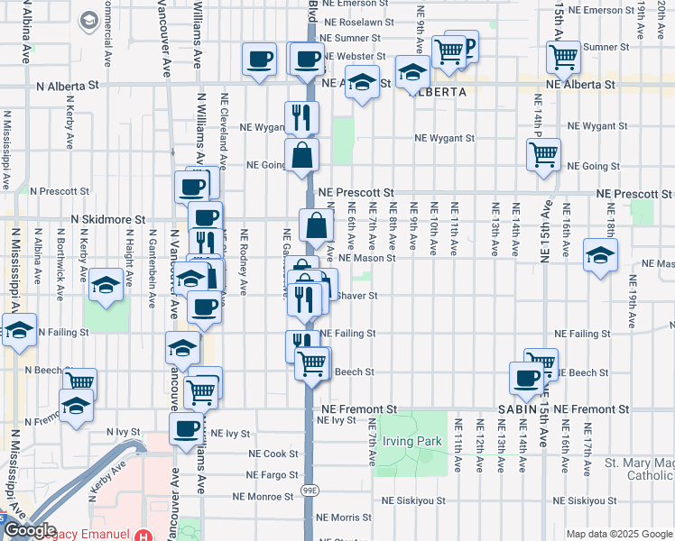 map of restaurants, bars, coffee shops, grocery stores, and more near in Portland