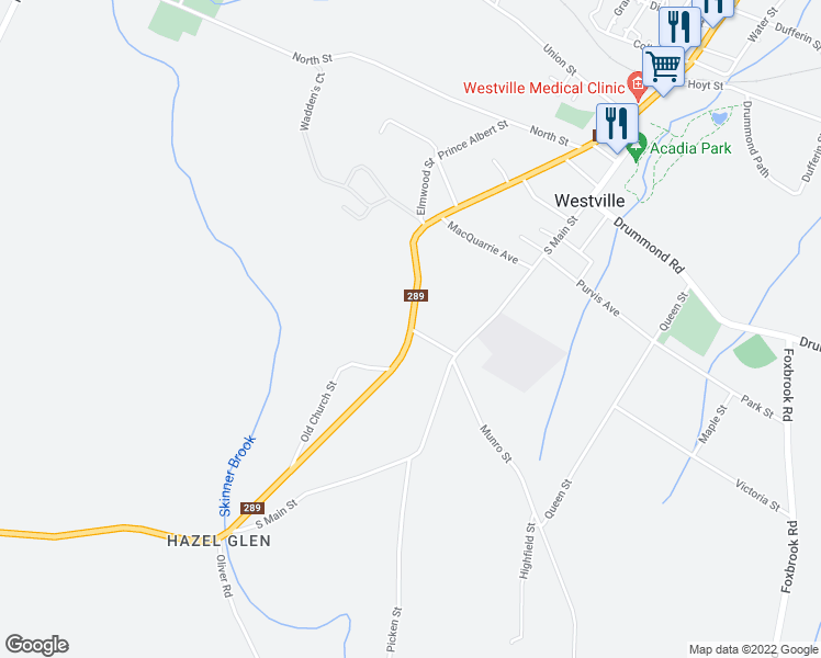 map of restaurants, bars, coffee shops, grocery stores, and more near Church Street in Westville