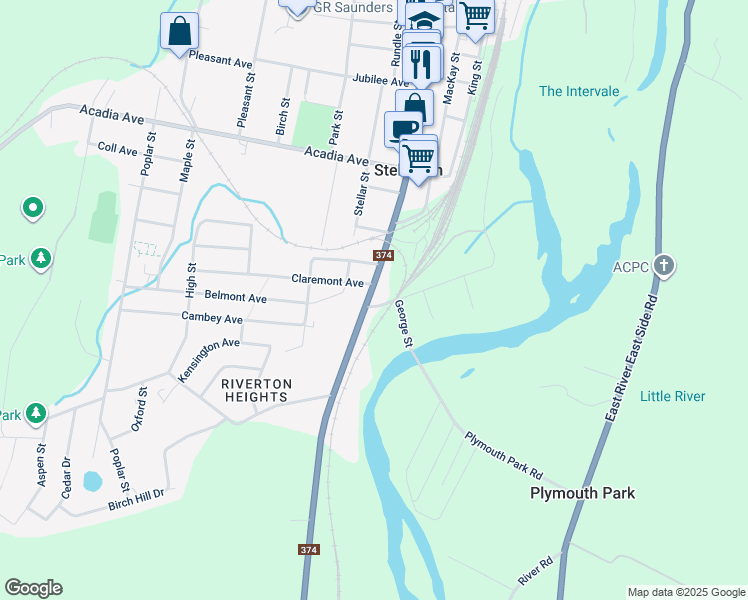 map of restaurants, bars, coffee shops, grocery stores, and more near 323 South Foord Street in Stellarton