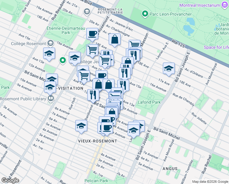 map of restaurants, bars, coffee shops, grocery stores, and more near 5446 Rue Lafond in Montréal