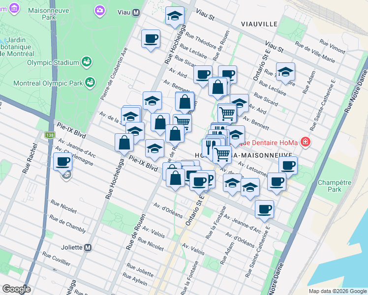 map of restaurants, bars, coffee shops, grocery stores, and more near 2187 Avenue de la Salle in Montréal