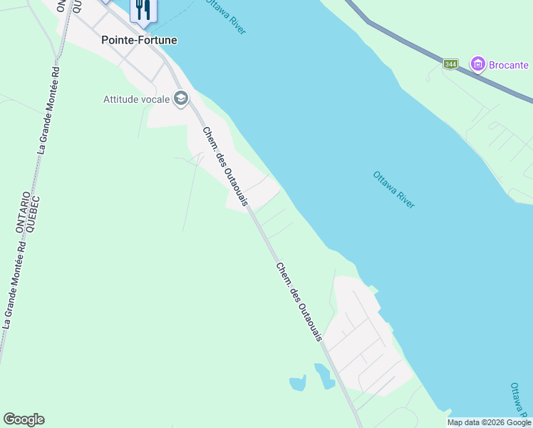 map of restaurants, bars, coffee shops, grocery stores, and more near 498 Chemin des Outaouais in Pointe-Fortune