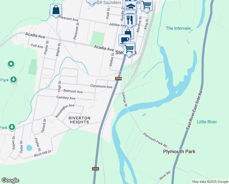 map of restaurants, bars, coffee shops, grocery stores, and more near 323 South Foord Street in Stellarton