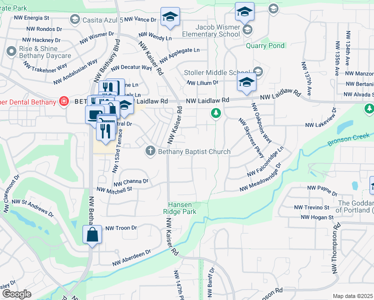 map of restaurants, bars, coffee shops, grocery stores, and more near 14720 Northwest Sethrich Lane in Portland