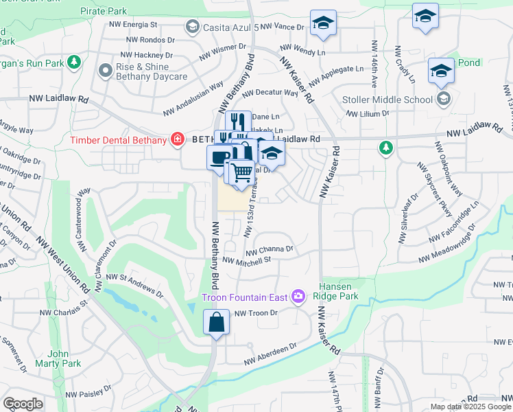 map of restaurants, bars, coffee shops, grocery stores, and more near 15074 Northwest Central Drive in Portland